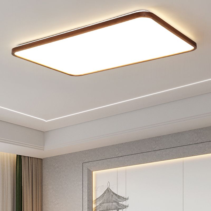 Modern Wood Flush Mount Geometric Shape Ceiling Lamp with Acrylic Shade for Bedroom