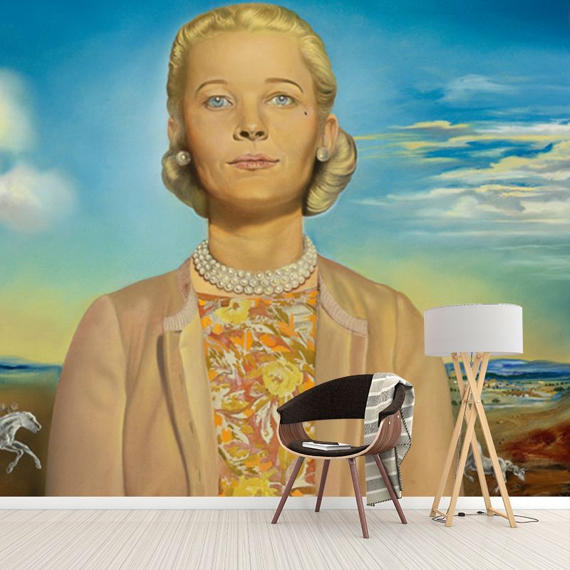 Yellow Surreal Mural Big Portrait of De Madame Winston Frederick Churchill Guest Wall Covering for Home