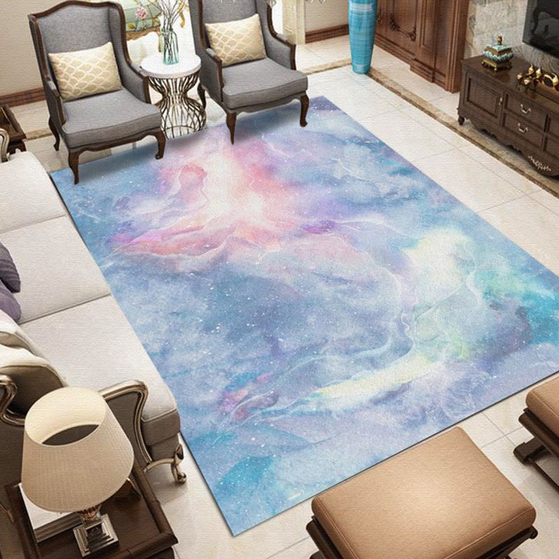 Purple and Blue Bedroom Rug Modern Galaxy Pattern Area Rug Polyester Stain-Resistant Carpet