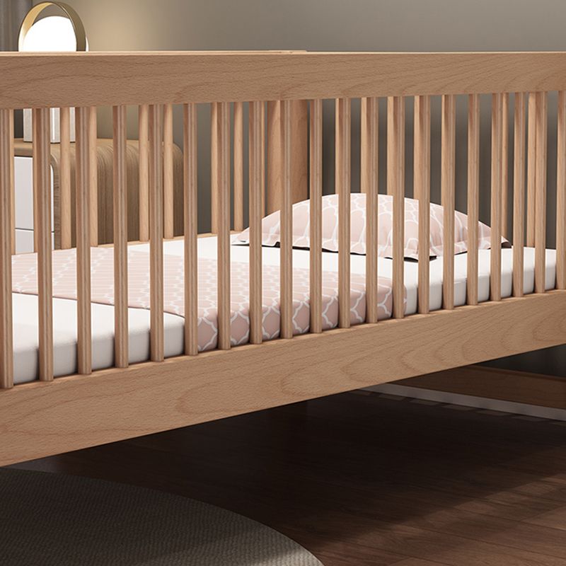 Solid Wood Nursery Bed Modern Beech Baby Crib with Guardrails