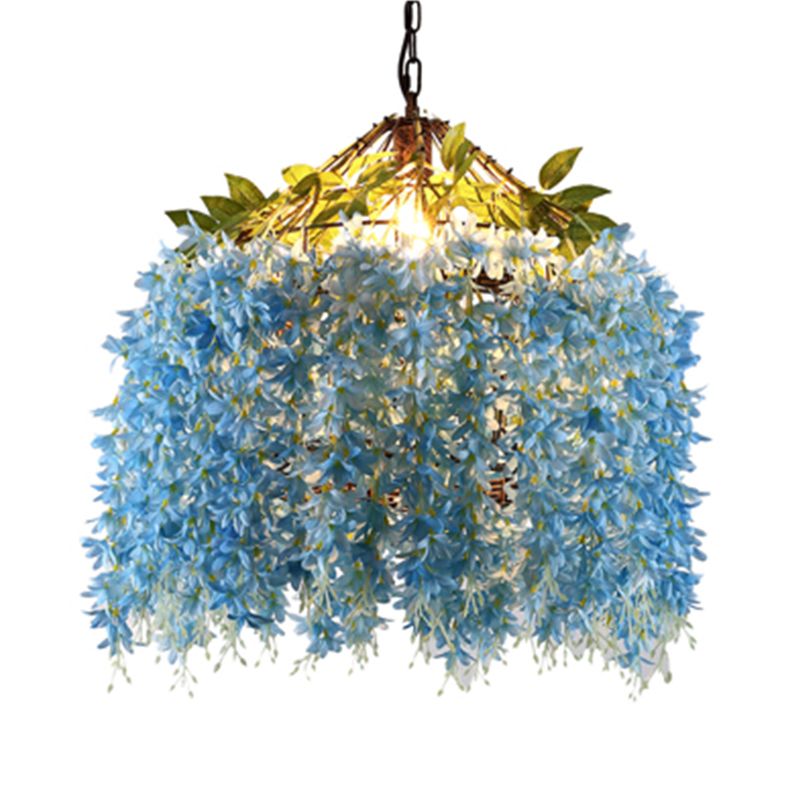 1 cabezal de techo colgando un kit de lámpara colgante de restaurante industrial con tono de metal flor en azul/amarillo