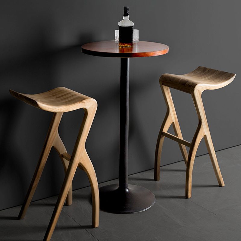 Industrial Backless Armless Counter Stool Pine Wood Bar Stool with Pedal for Bar