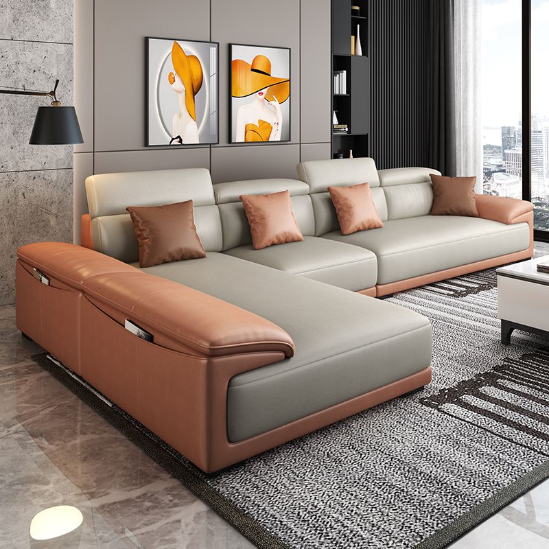 Faux Leather Adjustable Sectional 70"W Contemporary Sectional Sofa with Storage