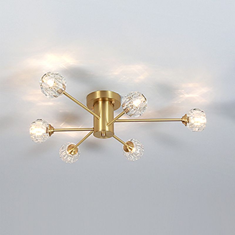 Zeitgenössischer Globe Flush Light Crystal Flush Mount Deckenleuchte in Gold