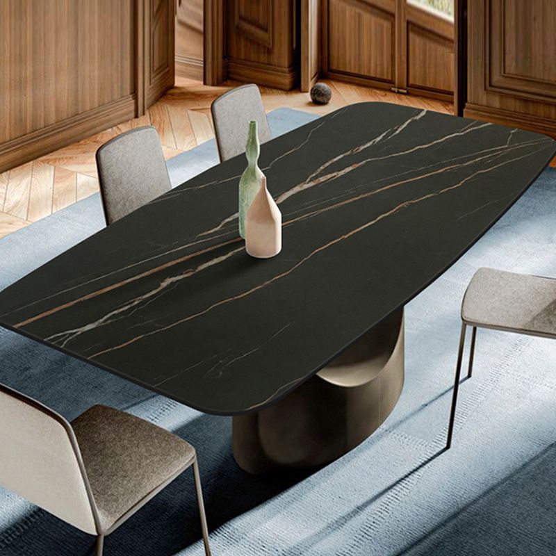Modern Rectangle Dining Table Sintered Stone Table with Metal Legs for Kitchen