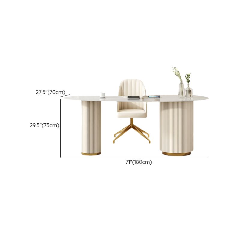 Glam Style Stone Writing Desk 3 Drawers Metal Desk for Office