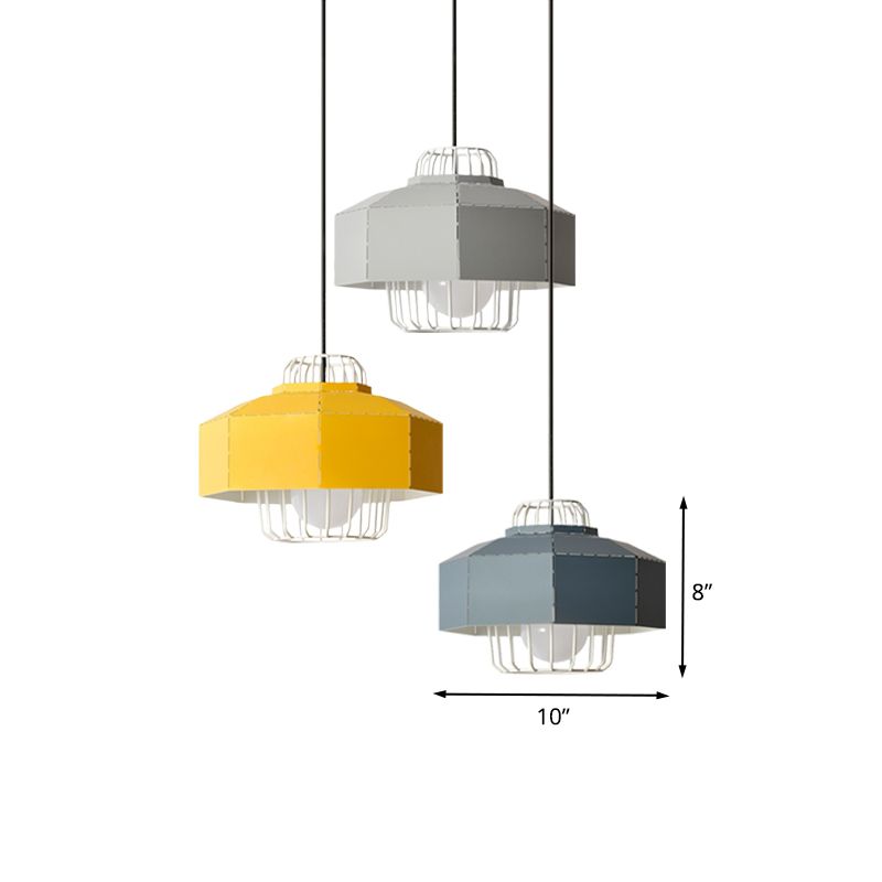Makkaron facettierte Scheune -Form -Drop -Anhänger Iron 3 Köpfe Wohnzimmer Multi hängendes Licht mit schwarzem runden/linearen Baldachin