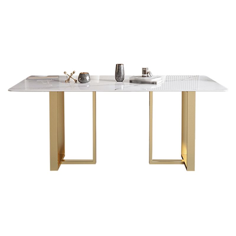 Mesa de comedor rectangular contemporánea de metal mesa de piedra sinterizada para comedor para comedor