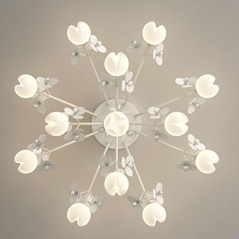 Modern Crystal Flush Mount Flower Shape Ceiling Light with Plastic Shade for Living Room