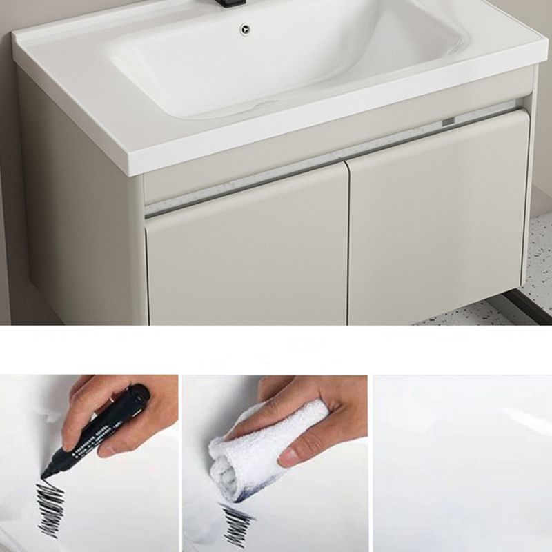 Modern Metal Sink Vanity Wall Mount Khaki Tone Bathroom Vanity with Mirror Cabinet