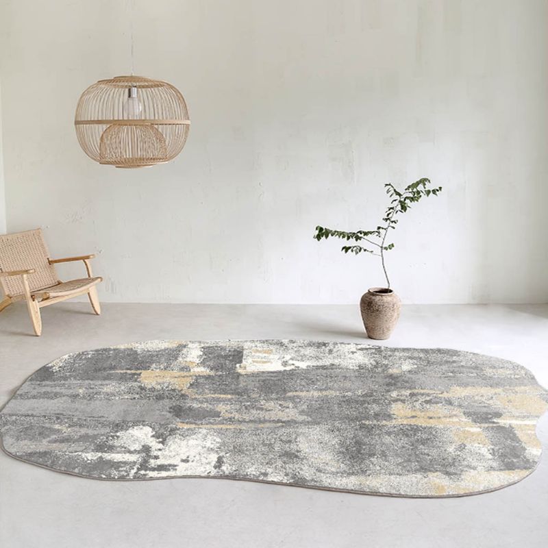 Stylish Grey Carpet Tie-Dye Print Polyester Area Rug Stain Resistant Rug for Drawing Room