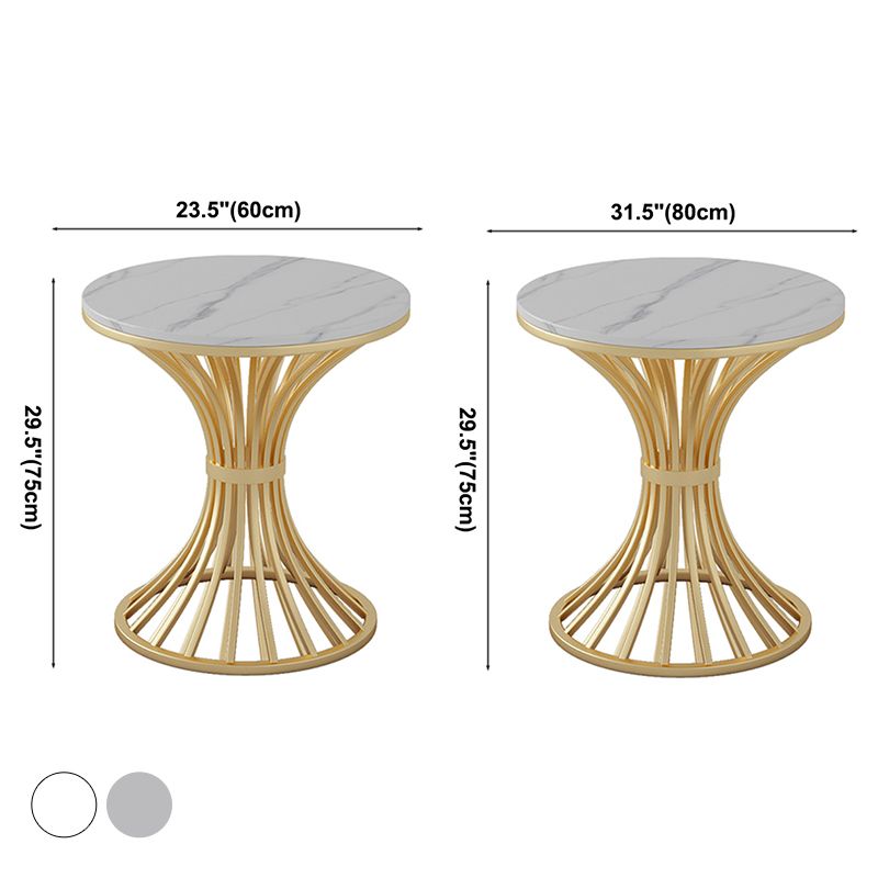 Simple Style Home Sintered Stone Dining Table Round Shape Table with Metallic Pedestal Base