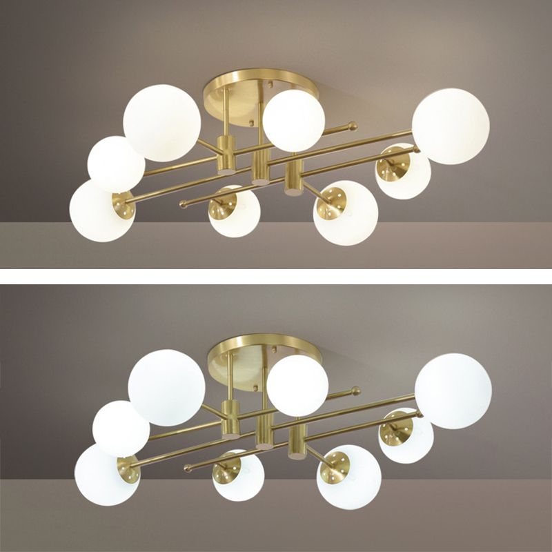 Glass Sputnik Shape Flush Ceiling Light Modern Multi Lights Flush Light Fixtures in Gold