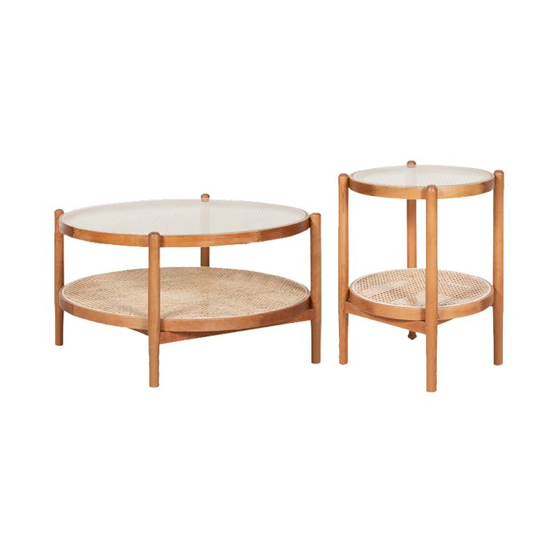 Tropical Cocktail Table Solid Wood Storage Round Coffee Cocktail Table