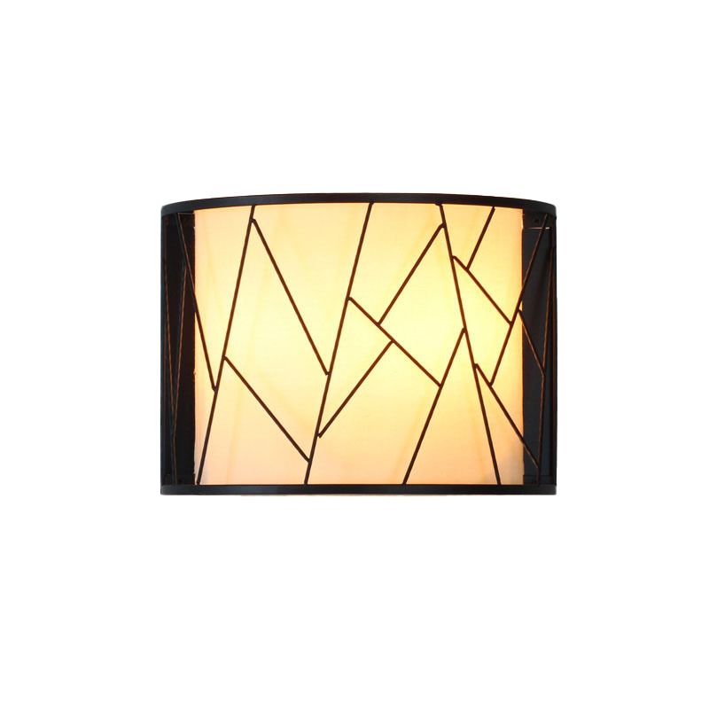 Modern Half-Cylinder Wall Lamp 2-Light Fabric Wire Frame Shade Wall Sconce Light in Black