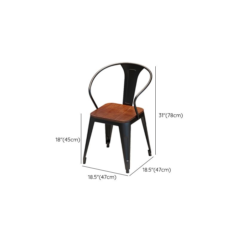 Solid Wood Dining Chairs Slat Back Arm Chair with Metal Base