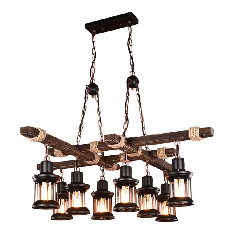 8-Lights Industrial Style Island Pendants Wood Pendant Lights for Dining Room