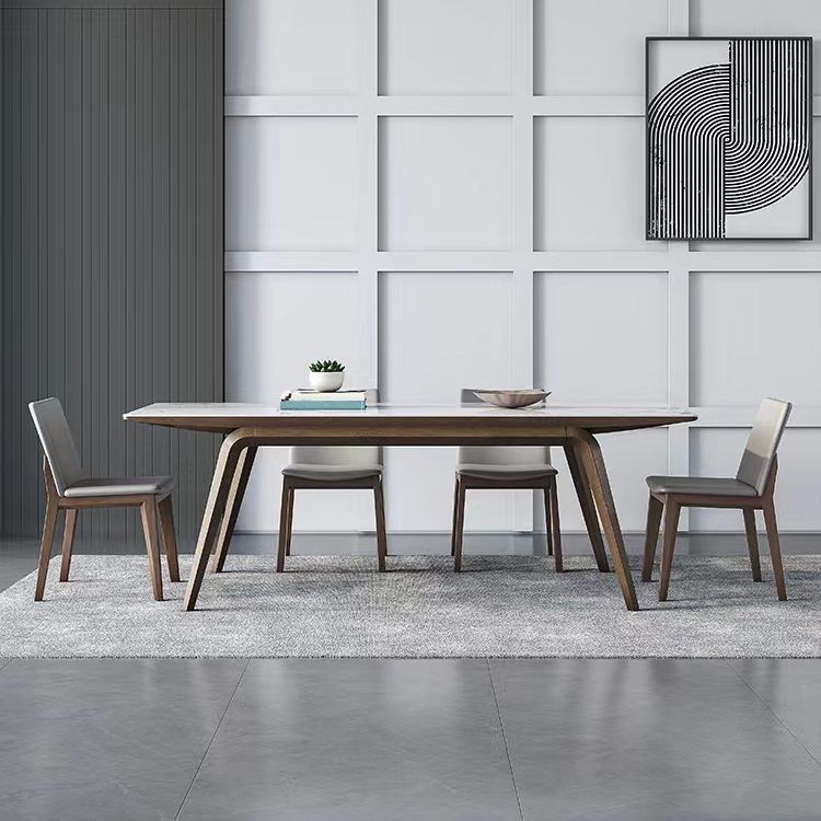 Modern Style Rectangle Table Sintered Stone Table with Wooden Legs for Home Use