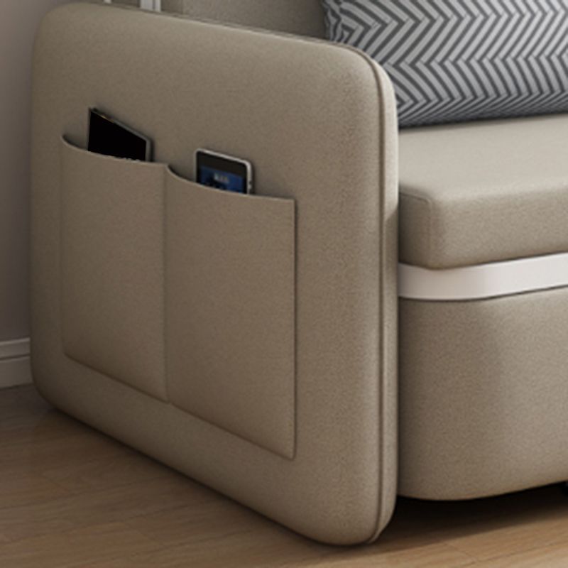 Modern Beige Color Sofa Bed Faux Leather Convertible Sofa with Pocket Storage