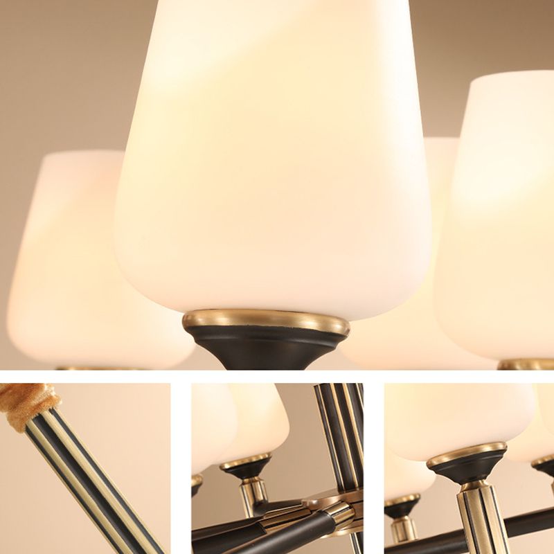 Cup Chandelier Light Fixture Traditional White Glass Pendant Lighting for Restaurant
