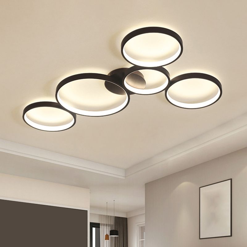 Bubble Rings Metal Flush Mount Light Modern 3/4/5-Head Black Surface Mounted LED Ceiling Light