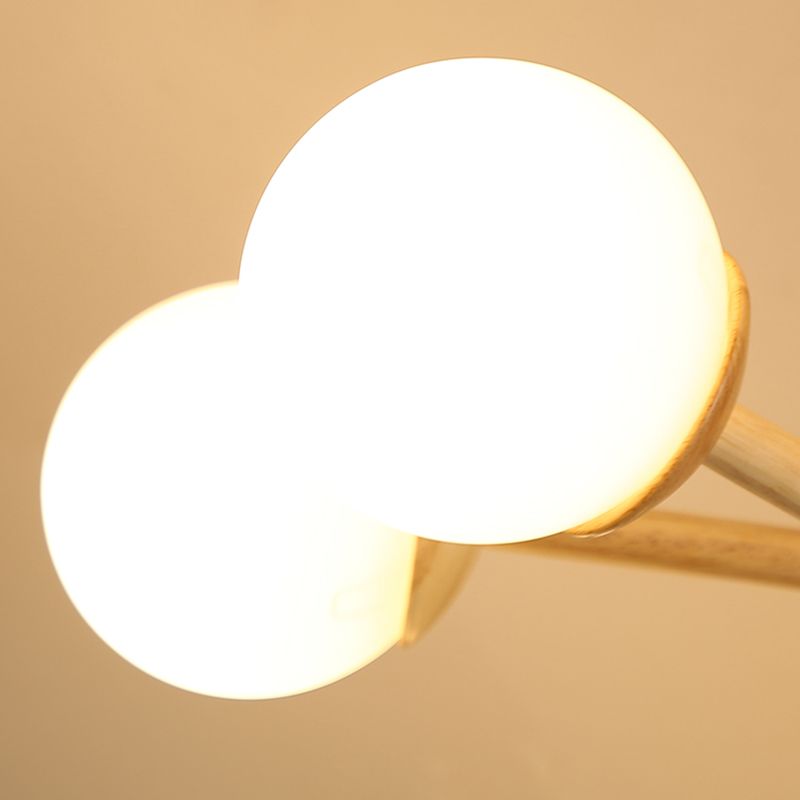 Beige Chandelier Light Fixtures Modern Multi-Head Hanging Pendant Lamps with White Glass Shade