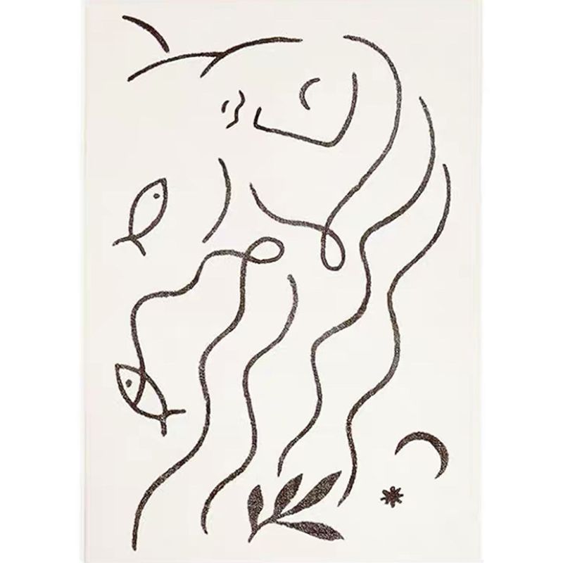 Beige Abstart Rug Polyester Modern Carpet Non-Slip Backing Area Rug for Living Room