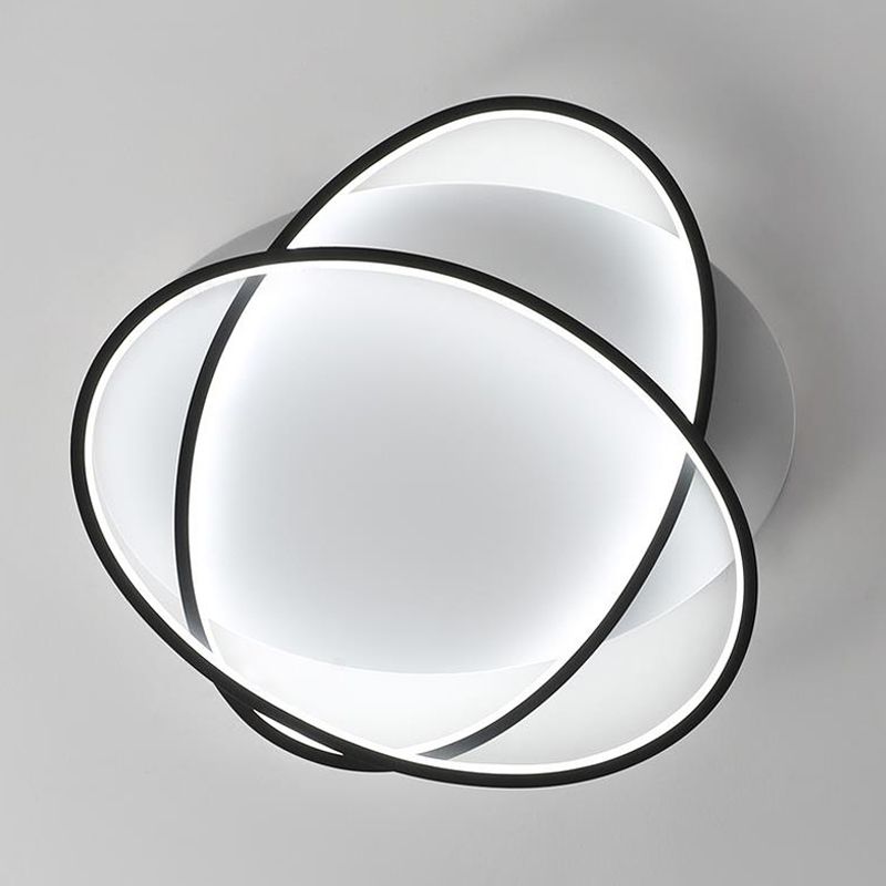 Black Ellipse Crossed Ceiling Light Modernist Acrylic Thin Flush Mount LED Lighting in Warm/White Light for Bedroom, 20.5"/25" W
