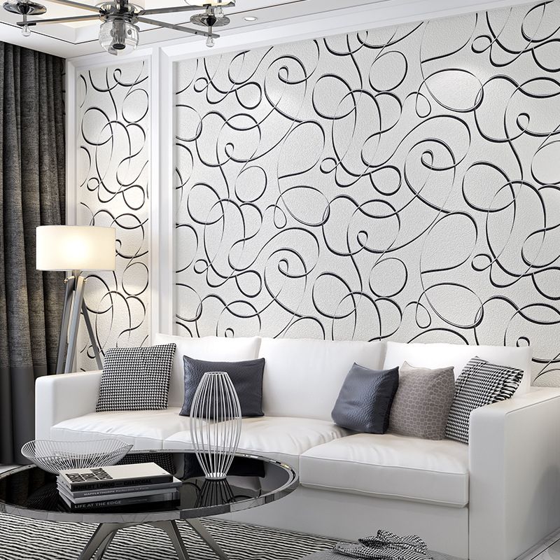 Modernist Swirl Patterned Wallpaper Pastel Color Unpasted Wall Art for Living Room