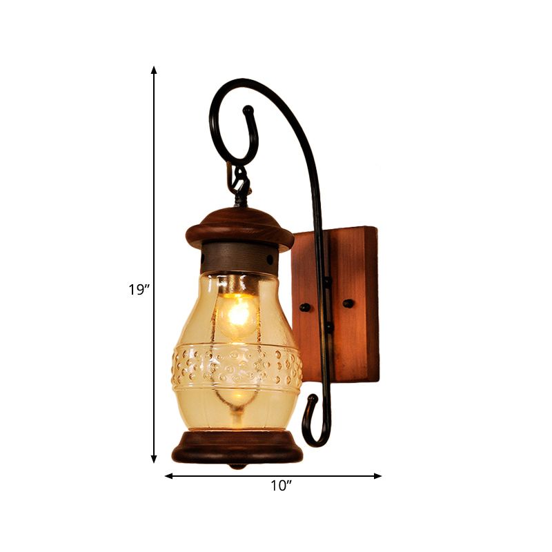 Copper Bottle Wall Sconce Light Industrial Tan Glass 1-Head Bedroom Wall Lamp with Curved Arm