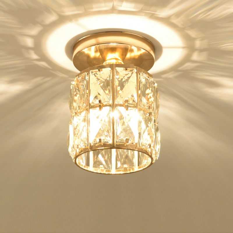 LED Flushmount Lighting Minimalism Cylinder/Globe Faceted Crystal Flush Mounted Lamp in Gold
