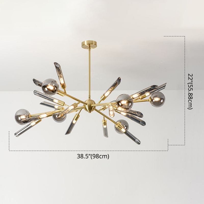 Post-Modern Metal Starburst Hanging Chandelier Light Glass Shade Ceiling Chandelier for Living Room