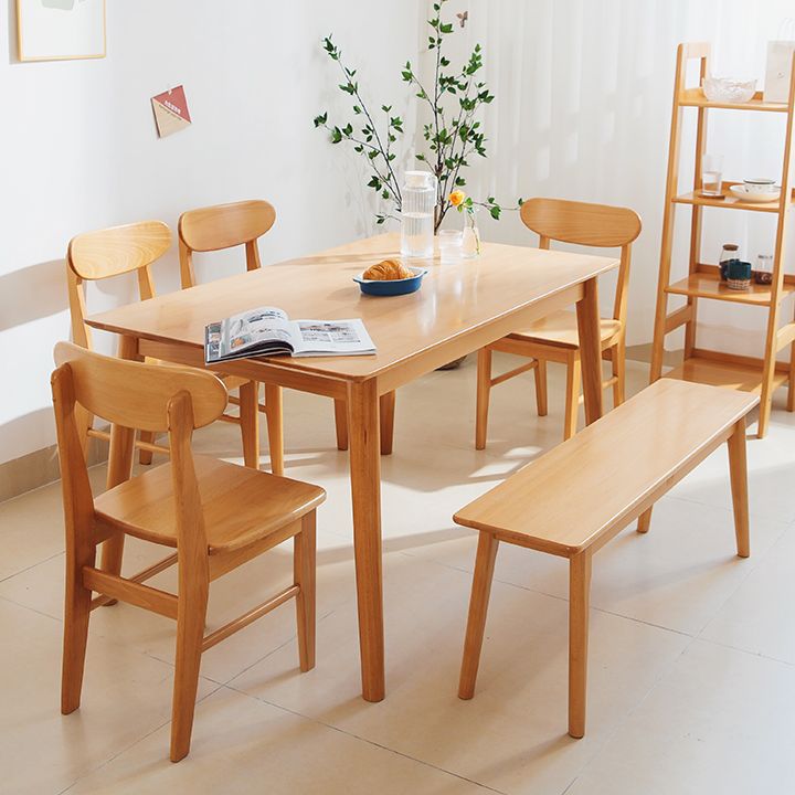 Rectangle Solid Wood Dining Table Modern Beech Wood Table in Nature with 4 Legs