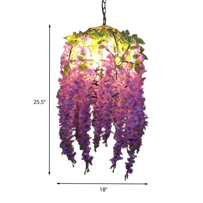 Purple Blossom Pendant Chandelier Industrial Metal 4 Bulbs Restaurant Suspension Light