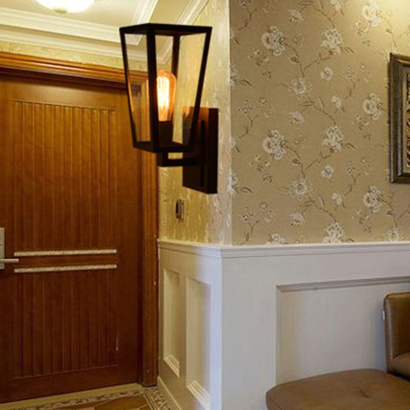 Trapezoid transparant glazen wandlicht vintage 1 kop gang wandmontage lamp in zwart