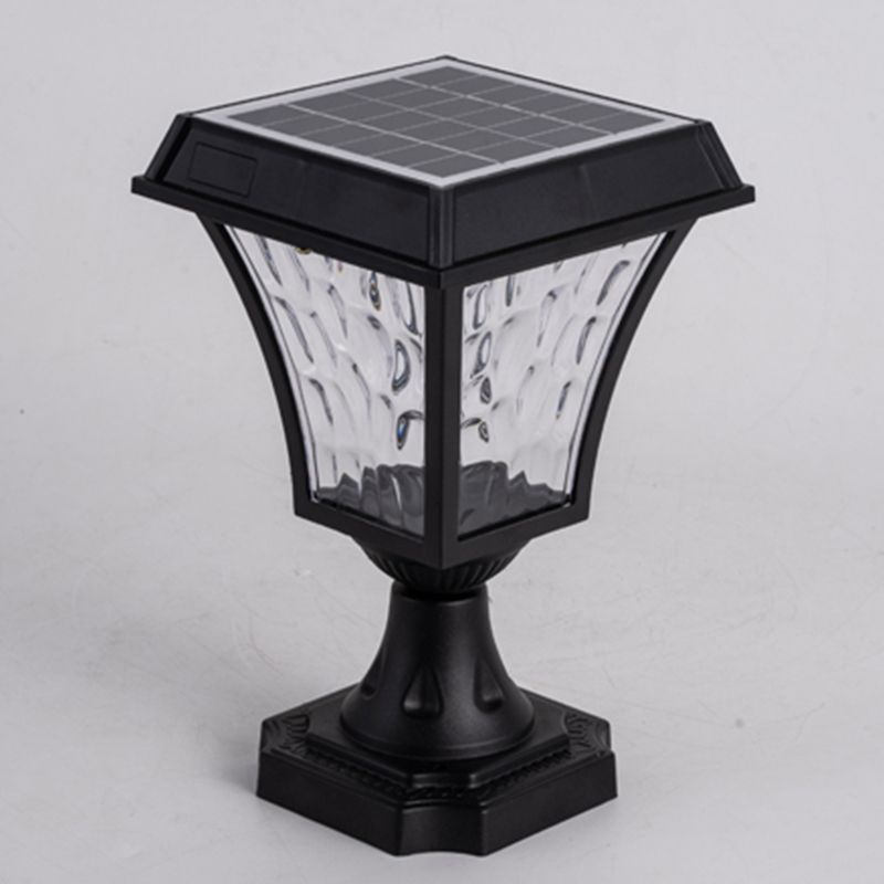 LED Black Pillar Lamp Waterproof Outdoor Light with Glass Shade for Garden