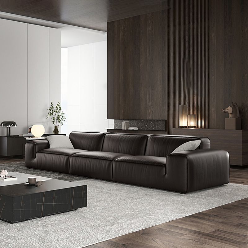 Black Genuine Leather Sectionals 30.7" H Square Arm Sectional Sofa Set