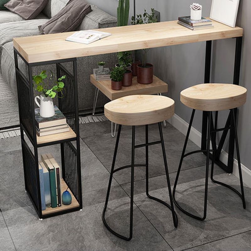 Double Pedestal Bar Pub Table Set 3 Pcs Solid Wood and Iron Bar Table and Stools