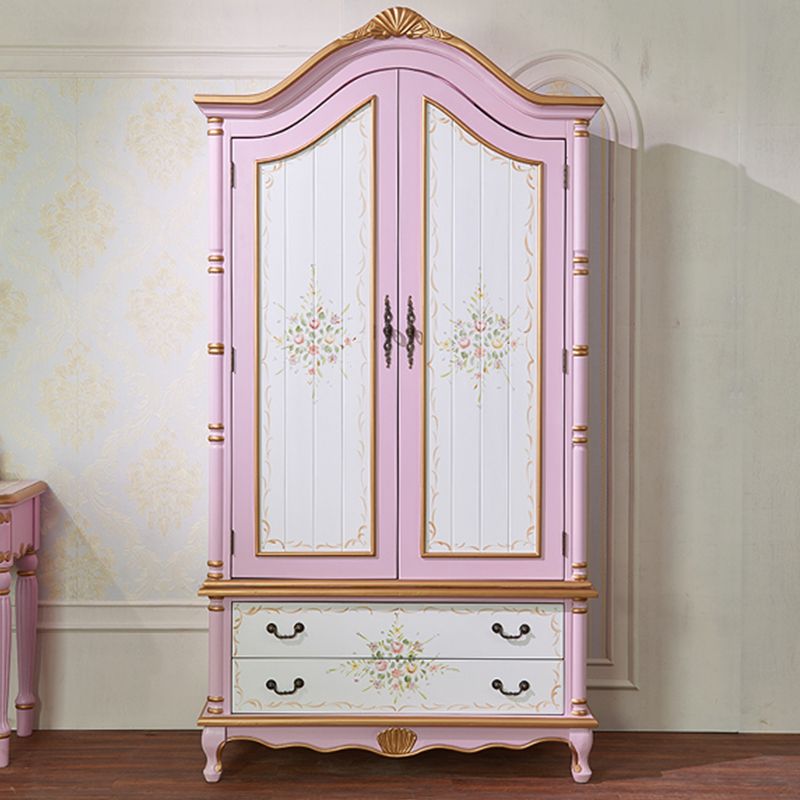 Matte Finish Wood Cabinet with Garment Rod Coastal Storage Cabinet with Hinged Doors