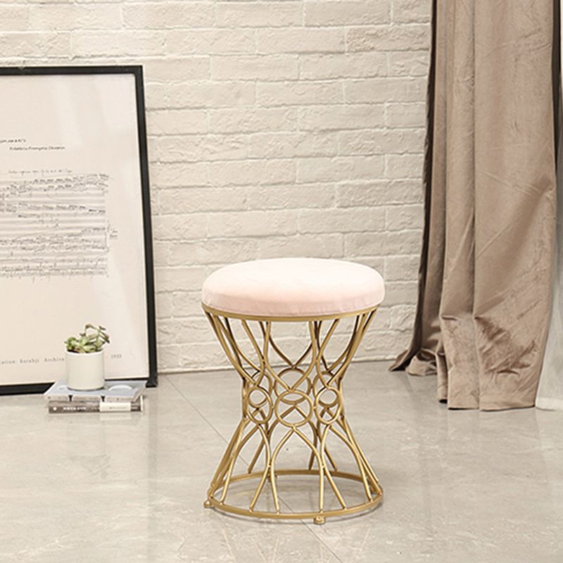Glam Velvet Ottoman Plain Round Metal Frame Foot Stool Ottoman