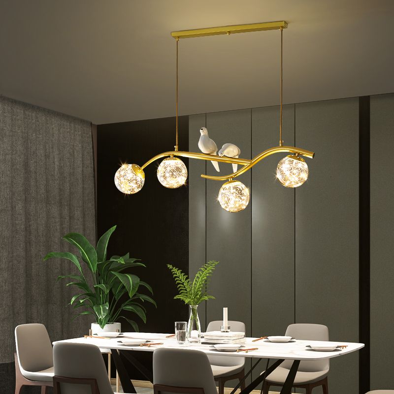 4 Light Sphere Island Light Fixture Contemporary Glass Island Chandelier in Gold