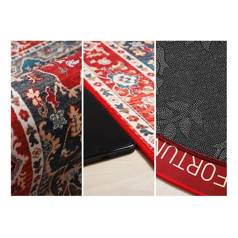 Round Floral Print Rug Casual Polyester Carpet Stain Resistant Area Carpet for Living Room