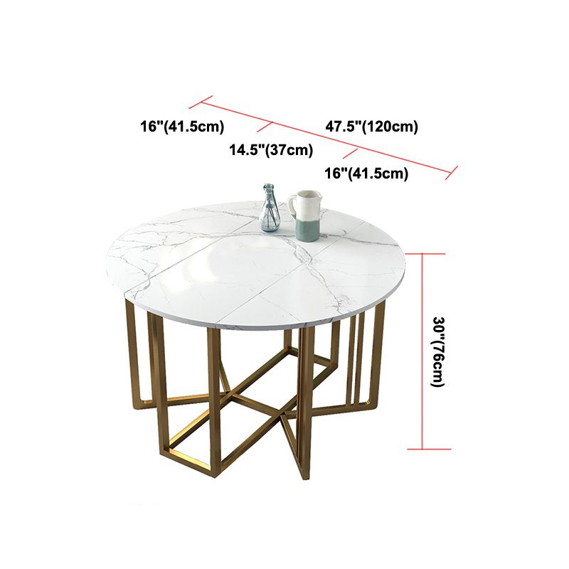 Foldable Artificial Wooden Top Dining Table Extendable Round Table with Trestle Base