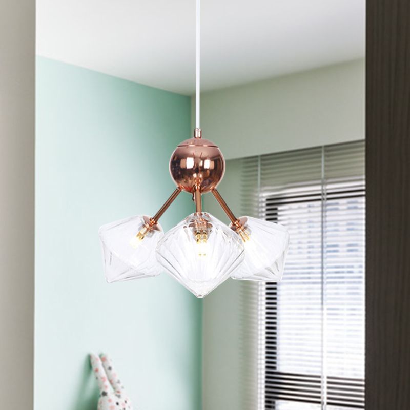 Diamond Living Room Chandelier Lamp Amber/Clear Glass 3/9/12 Lights Farmhouse Style Hanging Fixture, 13"/27.5"/34" Wide