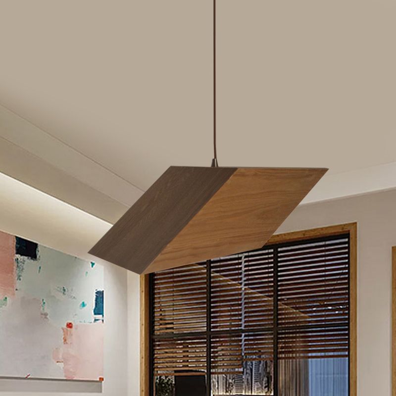 Prisma triangolare in legno a ciondolo moderno creativo 1 kit di luce appesa al beige