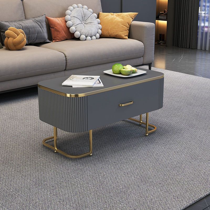 Contemporary Coffee Table with Storage Drawer and Golden Frame Base