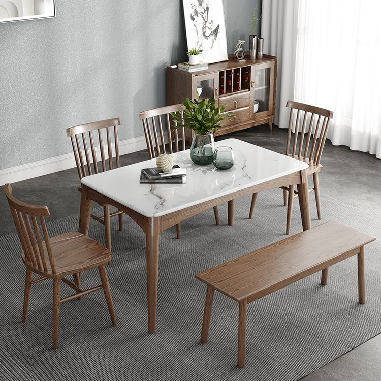 Table à manger rectangulaire en pierre frittée, Style simple, Base en bois de frêne, pour la maison