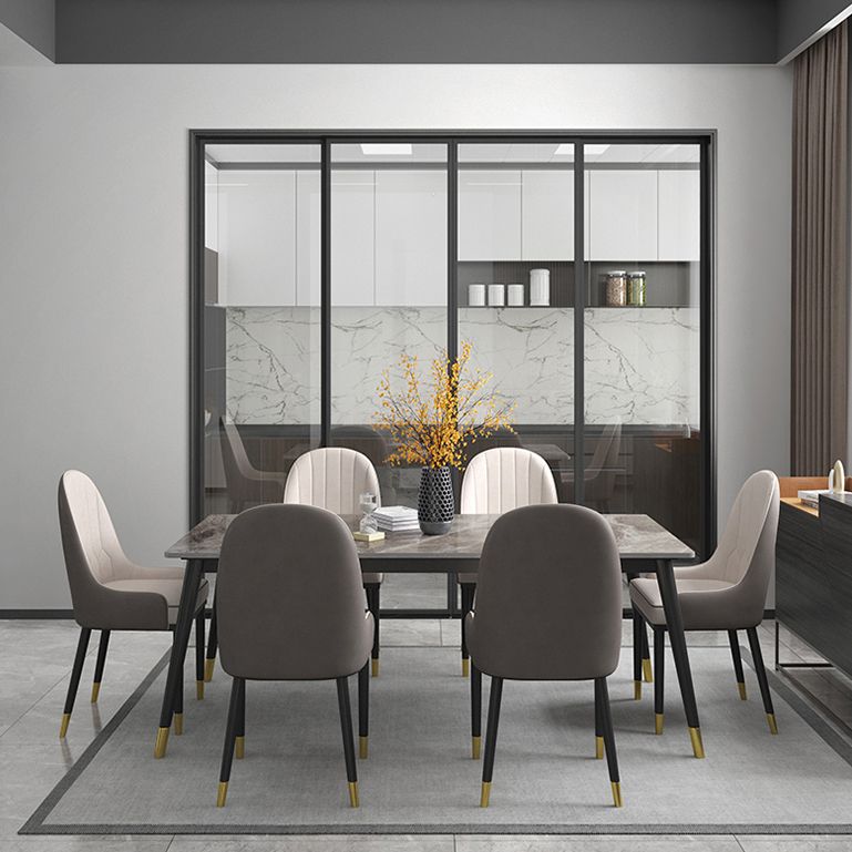 Minimalist 1/2/5/6/7 Pieces Furniture Stone Rectangle Dining Table Set in Gray