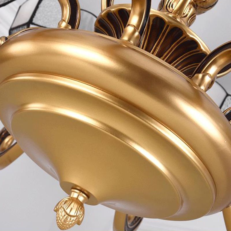 Gold Domed Shade Chandelier Light Fixture Tiffany 12 Lights Frosted Glass Hanging Lamp Kit