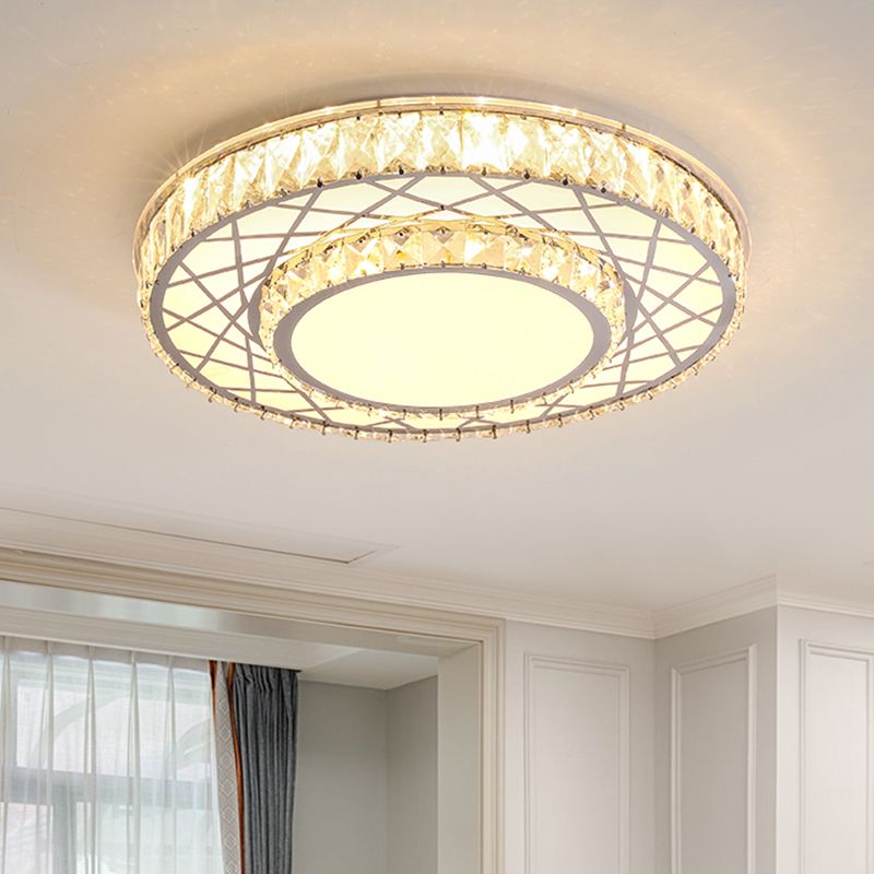 Stainless-Steel Round Ceiling Mounted Lamp Modernism LED Crystal Flush Light Fixture for Bedroom